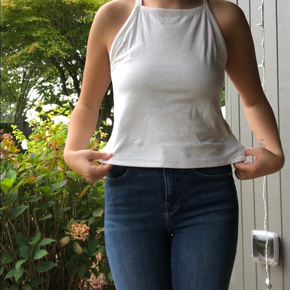 white squareneck tank top